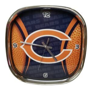 Chicago Bears NFL Wall Clock 12" Chrome Football Fan Decor Mancave Gift